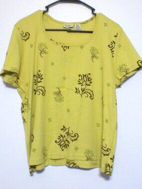 Crossroads Petite Top Women’s P/XL Yellow Floral Short Sleeve Casual Lightweight